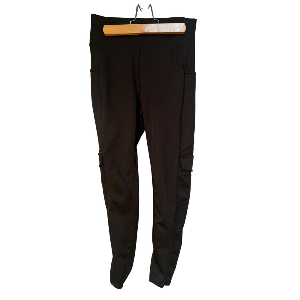 POP Fit Women's Size Medium Cargo Leggings Side Pockets Black High Rise Stretch